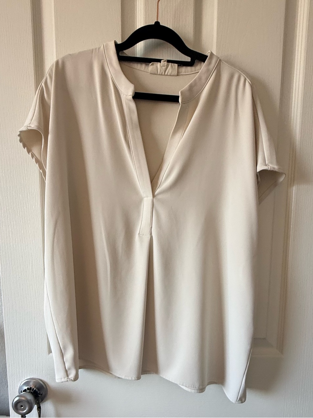 Mellóday Cream Short Sleeve V-Neck Blouse Top XL Flowy